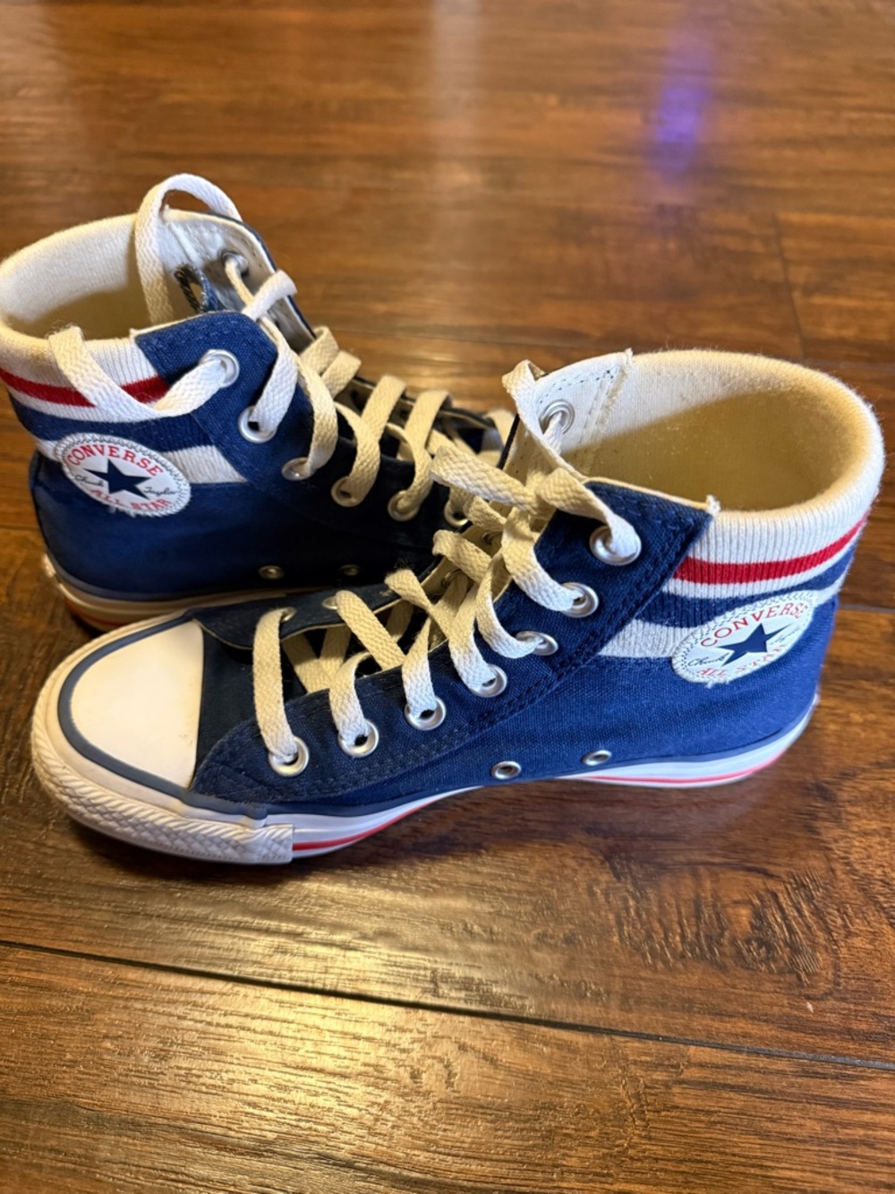70s meets 80s Converse: Navy Tube Sock High-Tops Retro Athleisure W5.5 M3.5 Kids - Picture 10 of 13
